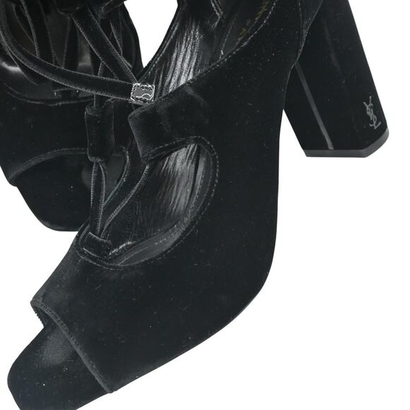 Saint Laurent Loulou Black Velvet YSL Lace-Up Block Heels Size 37 - Picture 8 of 12